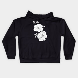 Black Peony Pattern Kids Hoodie